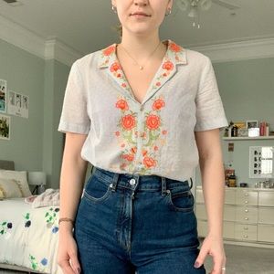 Anthropologie Embroidered Button Up